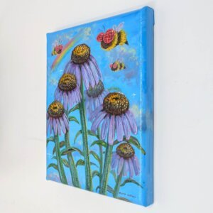 "Coneflower Bees" original acrylic painting on canvas by Matt Godwin 5"x7"