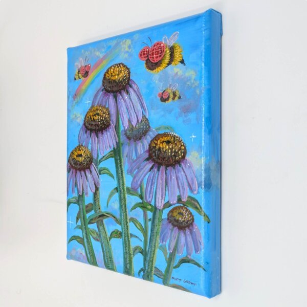 "Coneflower Bees" original acrylic painting on canvas by Matt Godwin 5"x7"