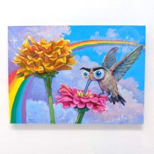 "Grumpy Hummingbird" original acrylic painting on wood by Matt Godwin 7"x5"