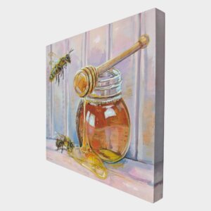 "Honey Bees" original acrylic painting on magnetic canvas panel by Matt Godwin 3"x3"