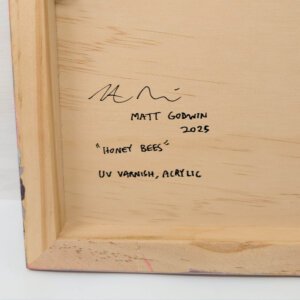 "Honey Bees" original acrylic painting on magnetic canvas panel by Matt Godwin 3"x3"