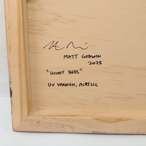 "Honey Bees" original acrylic painting on magnetic canvas panel by Matt Godwin 3"x3"