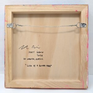 "Lion By A Quiver Tree" original acrylic painting on wood by Matt Godwin 8"x8"