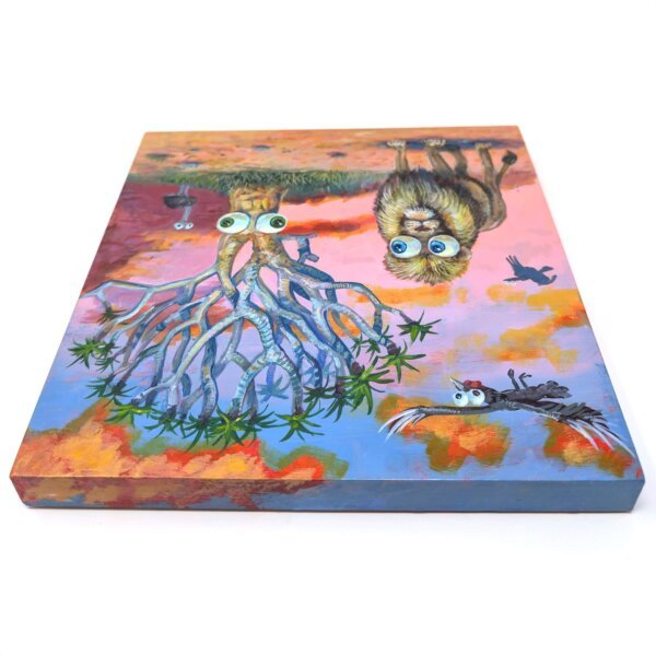 "Lion By A Quiver Tree" original acrylic painting on wood by Matt Godwin 8"x8"