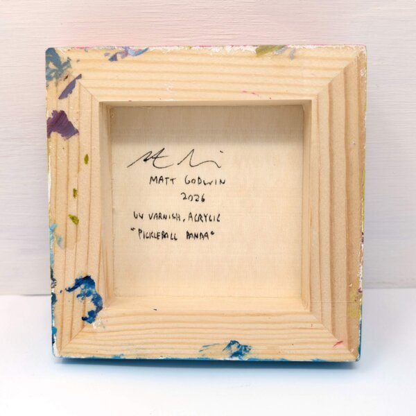 "Pickleball Panda" original acrylic painting on wood by Matt Godwin 4"x4"