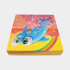 "Rainbow Dolphin" original acrylic painting on wood by Matt Godwin 4"x4"