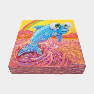"Rainbow Dolphin" original acrylic painting on wood by Matt Godwin 4"x4"
