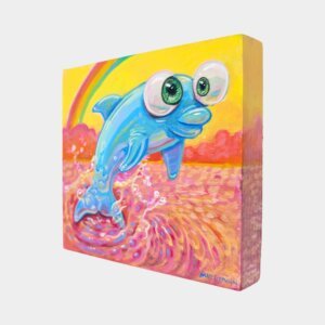 "Rainbow Dolphin" original acrylic painting on wood by Matt Godwin 4"x4"