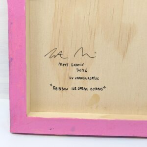 "Rainbow Ice Cream Octopus" original acrylic painting on wood by Matt Godwin 8"x8"