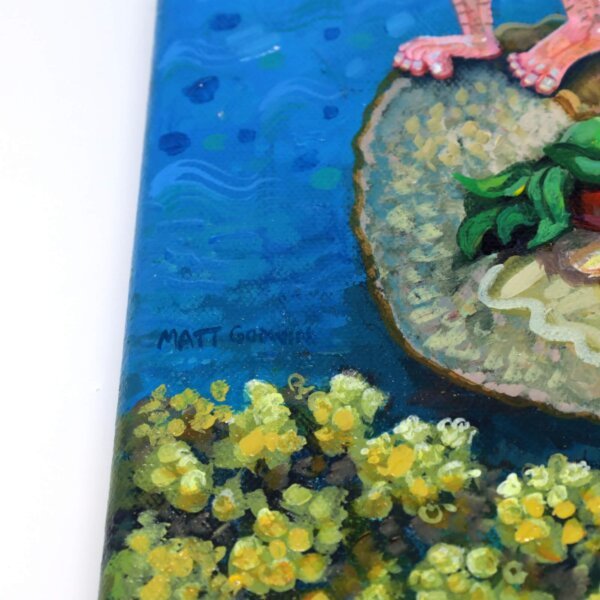 "Submarine Crab With Shark Friend" original acrylic painting on canvas by Matt Godwin 14"x18"