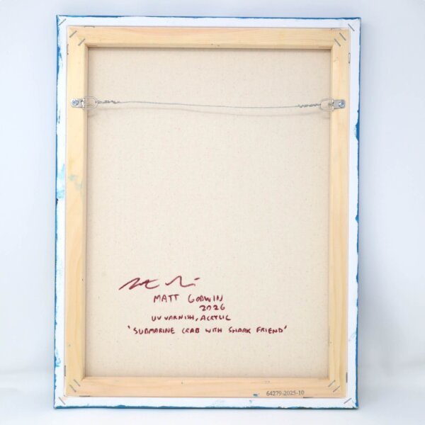 "Submarine Crab With Shark Friend" original acrylic painting on canvas by Matt Godwin 14"x18"