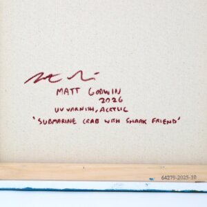 "Submarine Crab With Shark Friend" original acrylic painting on canvas by Matt Godwin 14"x18"