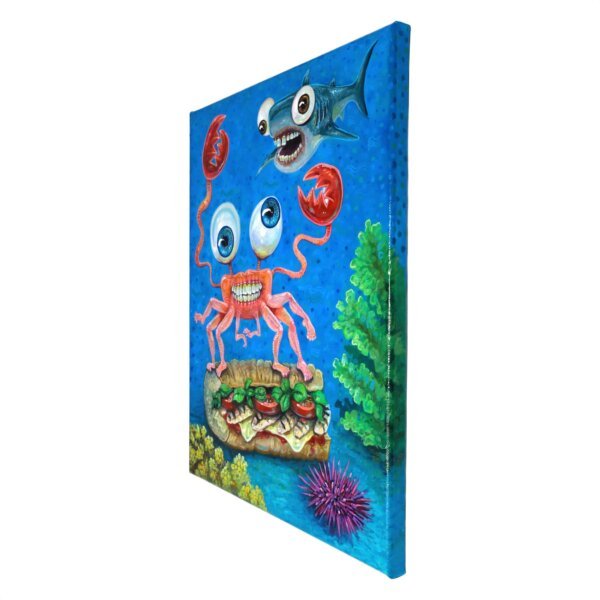 "Submarine Crab With Shark Friend" original acrylic painting on canvas by Matt Godwin 14"x18"