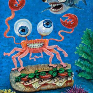 Submarine Crab With Shark Friend, 14"x18"