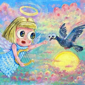 Angel And Pigeon, 7"x5"