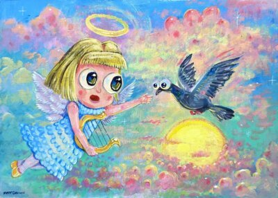 Angel And Pigeon, 7"x5"