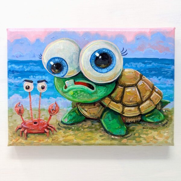 "Baby Sea Turtle" original acrylic painting on canvas by Matt Godwin 7"x5"