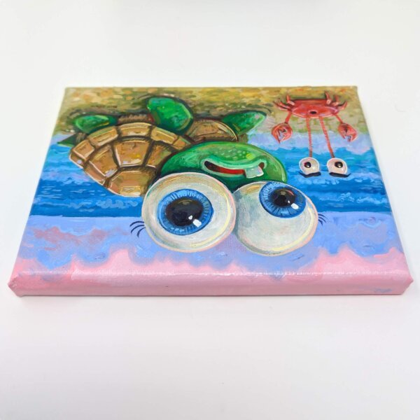 "Baby Sea Turtle" original acrylic painting on canvas by Matt Godwin 7"x5"