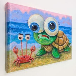 "Baby Sea Turtle" original acrylic painting on canvas by Matt Godwin 7"x5"