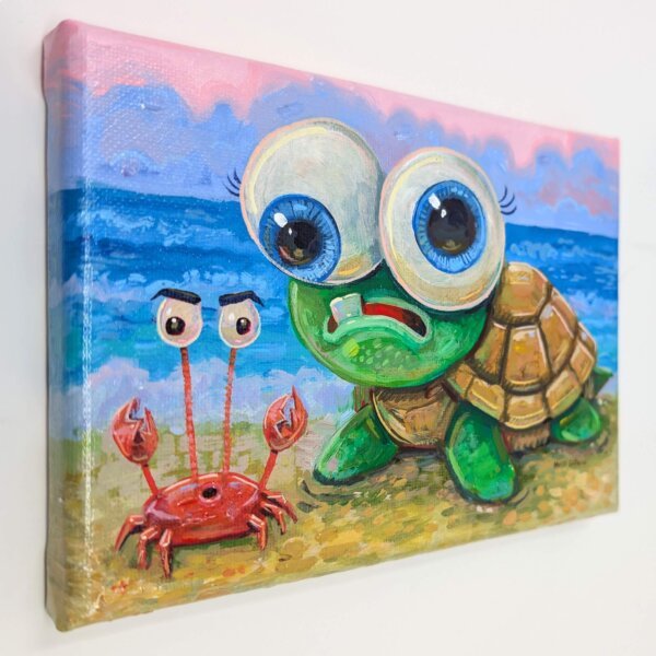 "Baby Sea Turtle" original acrylic painting on canvas by Matt Godwin 7"x5"