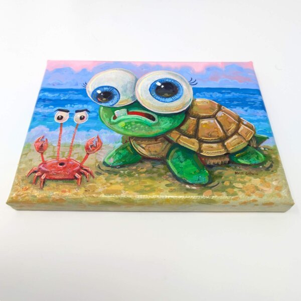 "Baby Sea Turtle" original acrylic painting on canvas by Matt Godwin 7"x5"