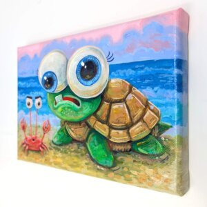 "Baby Sea Turtle" original acrylic painting on canvas by Matt Godwin 7"x5"