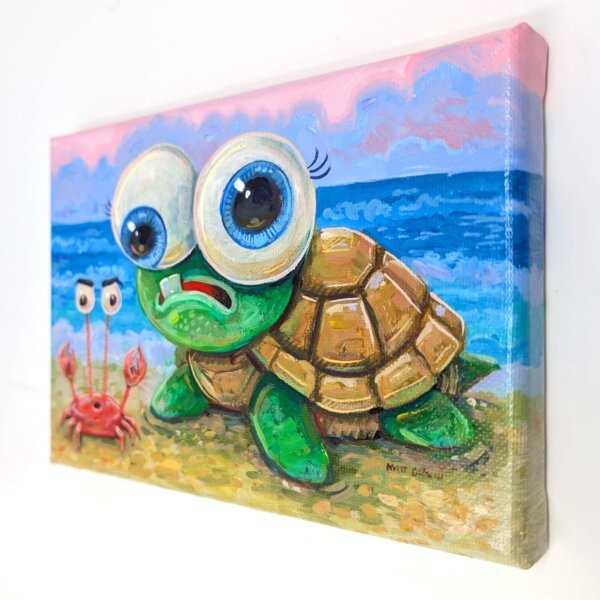 "Baby Sea Turtle" original acrylic painting on canvas by Matt Godwin 7"x5"
