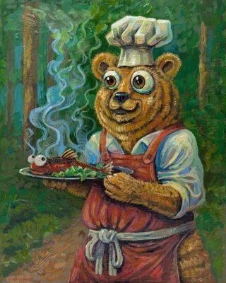 Bear Chef Presents Fish, 8"x10"