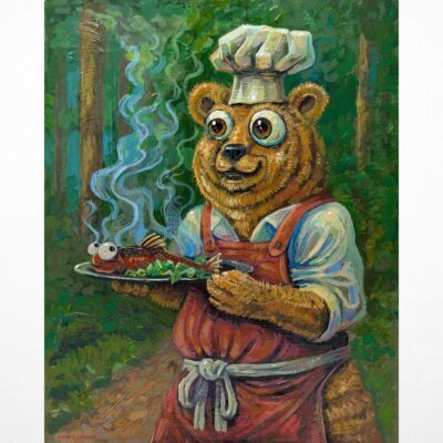 Bear Chef Presents Fish, 8"x10"