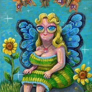 "Butterfly Fairy" original acrylic painting on wood by Matt Godwin 7"x5"