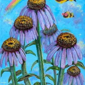 Coneflower Bees, 5"x7"