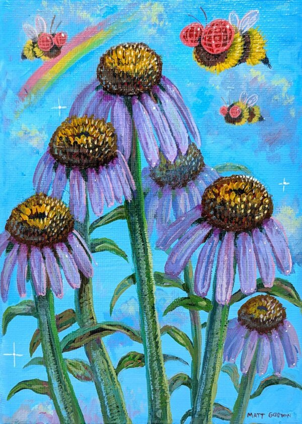 Coneflower Bees, 5"x7"