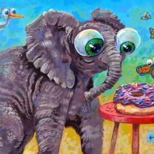 Elephant Donut Lover, 7"x5"