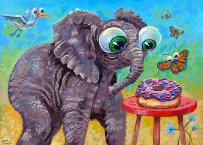Elephant Donut Lover, 7"x5"