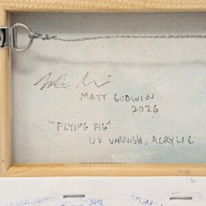 "Flying Pig" original acrylic painting on canvas by Matt Godwin 5"x7"