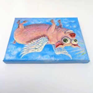 "Flying Pig" original acrylic painting on canvas by Matt Godwin 5"x7"