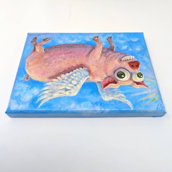 "Flying Pig" original acrylic painting on canvas by Matt Godwin 5"x7"
