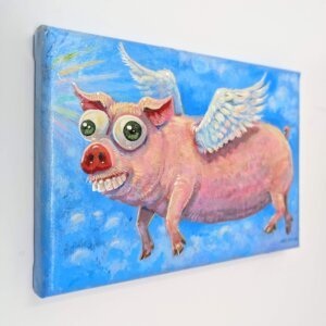 "Flying Pig" original acrylic painting on canvas by Matt Godwin 5"x7"