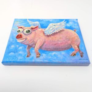 "Flying Pig" original acrylic painting on canvas by Matt Godwin 5"x7"