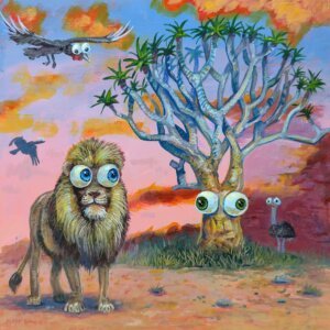 Lion By A Quiver Tree, 8"x8"