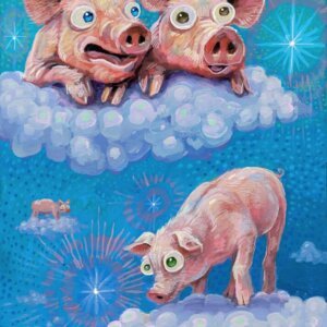 "Pig Heaven" original acrylic painting on wood by Matt Godwin 5"x7"