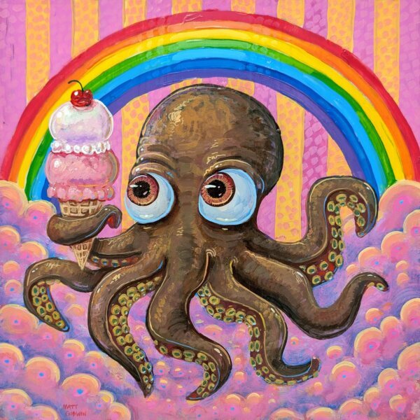 Rainbow Ice Cream Octopus, 8"x8"