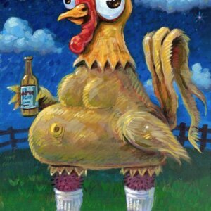 Rooster With Beer, 5"x7"