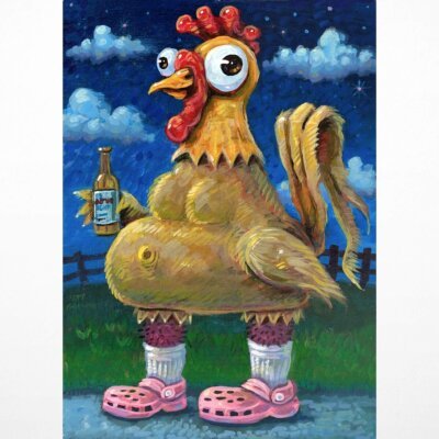 Rooster With Beer, 5"x7"