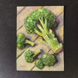 "Broccoli" original acrylic painting on paper by Matt Godwin 2.5"x3.5"
