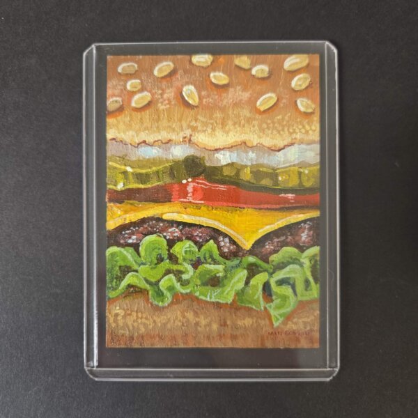 "Burger" original acrylic painting on paper by Matt Godwin 2.5"x3.5"