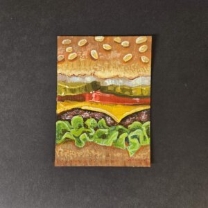 "Burger" original acrylic painting on paper by Matt Godwin 2.5"x3.5"