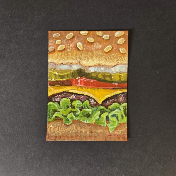 "Burger" original acrylic painting on paper by Matt Godwin 2.5"x3.5"