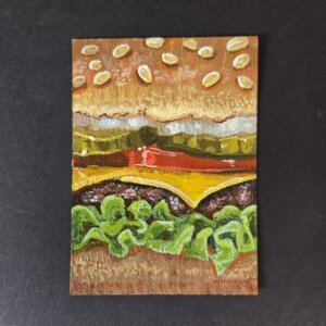 "Burger" original acrylic painting on paper by Matt Godwin 2.5"x3.5"