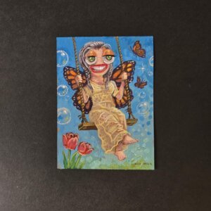 "Monarch Butterfly Fairy" original acrylic painting on paper by Matt Godwin 2.5"x3.5"